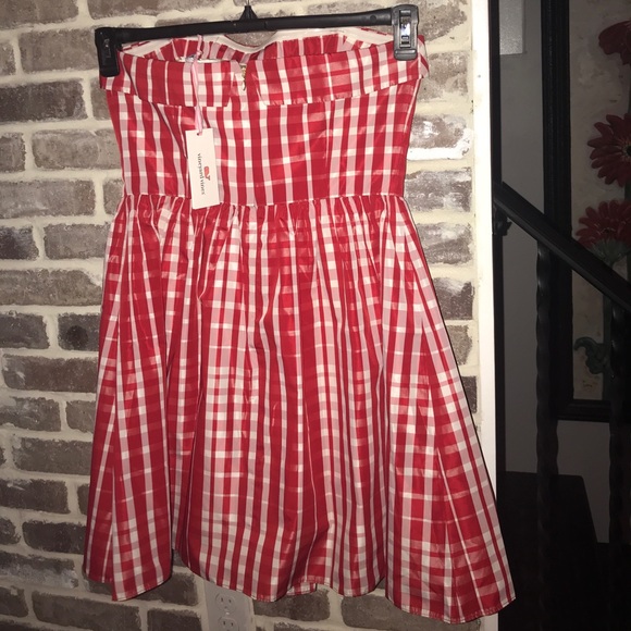 Vineyard Vines Gingham Red Strapless Dress - Picture 4 of 8
